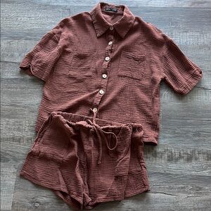 Button-Up Shirt and Shorts Set